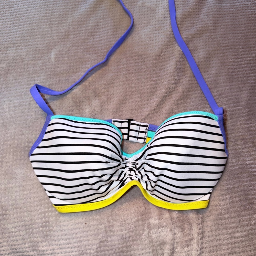 Victoria's Secret Striped Bikini Top in Black, White, Purple, Yellow, Aqua 32DD